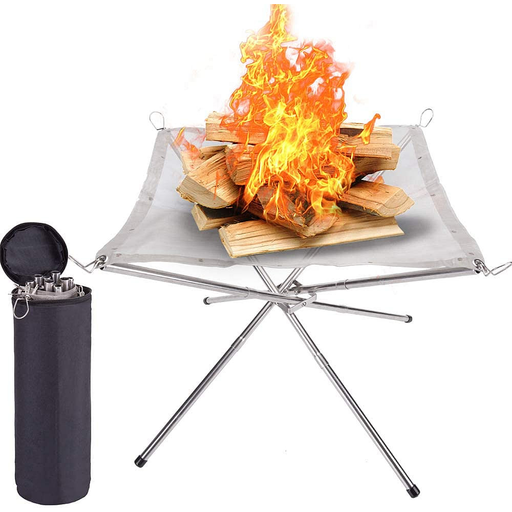 Bærbar udendørs bålplads - opgradering , 22 tommer camping rustfrit stål mesh pejs, ultra foldbar bålplads til terrasse,