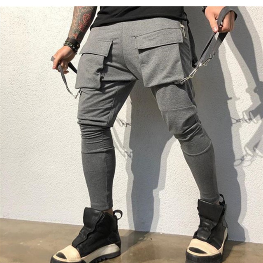 lente- en herfstmodebroek voor heren Hiphop Grote zak Casual slim-fit joggingbroek Heren kleine voeten cargobroek: M / Army Green