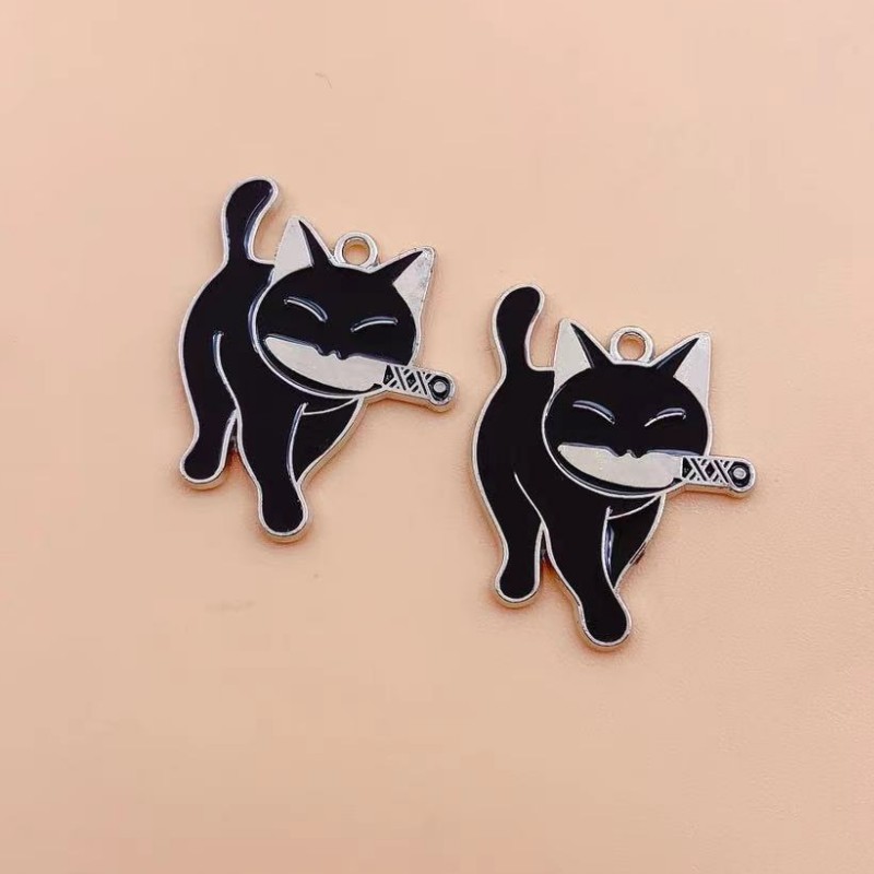 10 Uds. De abalorios esmaltados con forma de cuchillo de gato para Halloween, para hacer joyas, pendientes, colgantes, pulseras, collares, accesorios, materiales de suministros Diy
