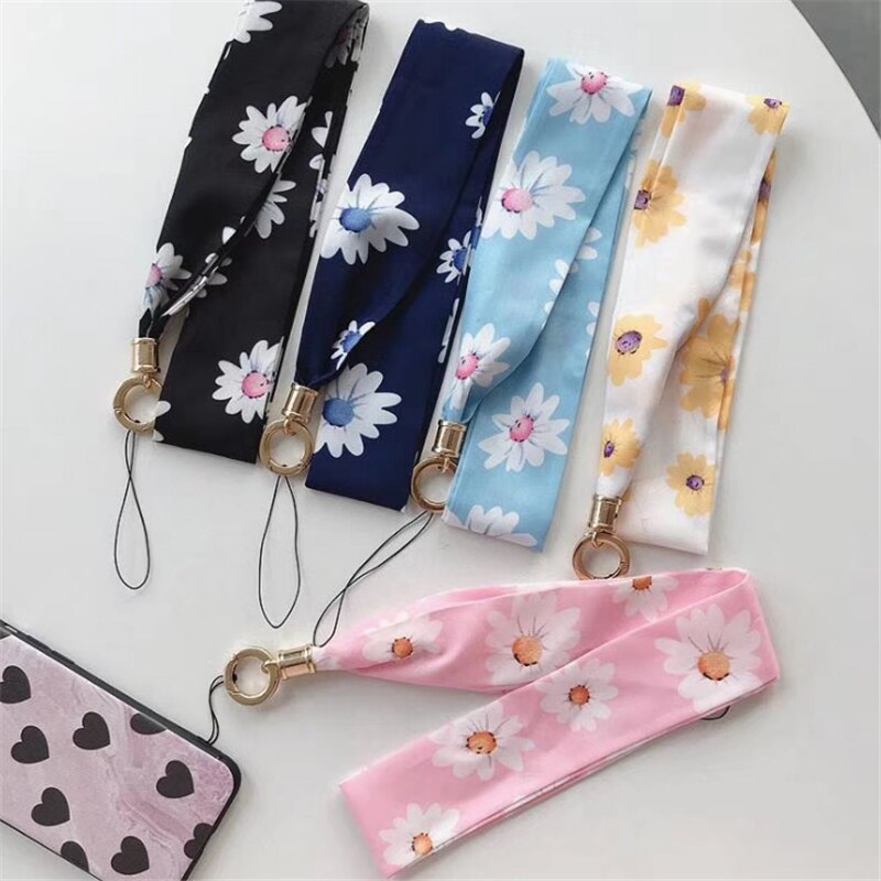 Lanière de foulard florale pour le cou de téléphone sangles de téléphone portable lanière de chaîne de téléphone longue clé de carte d'identité USB caméra MP3 clé de Badges suspendus