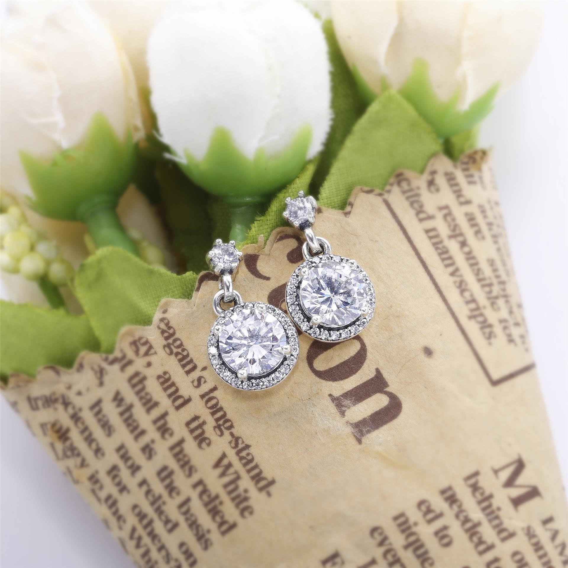 Originele 100% 925 sterling zilveren pandora oorbellen met kristallen luxe oorbellen voor vrouwen fee zirkoon veer pentagram oorbellen