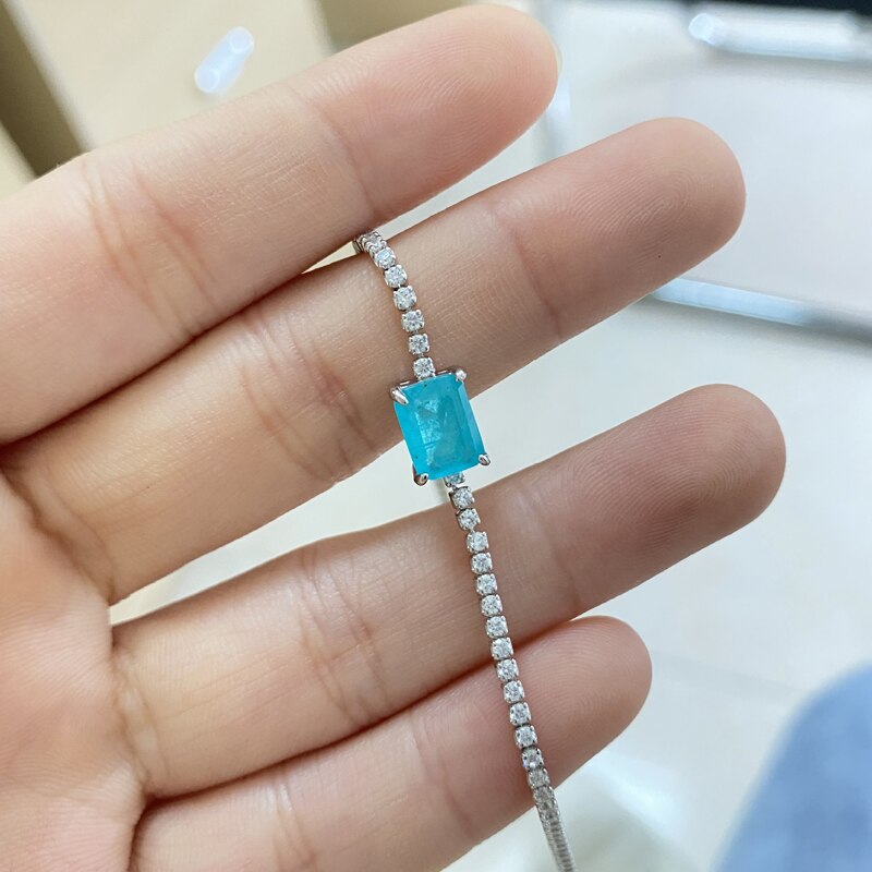 OEVAS 100% 925 en argent Sterling Paraiba Tourmaline Bracelet pour les femmes étincelant plein haute teneur en carbone diamant filles fête Fine bijoux