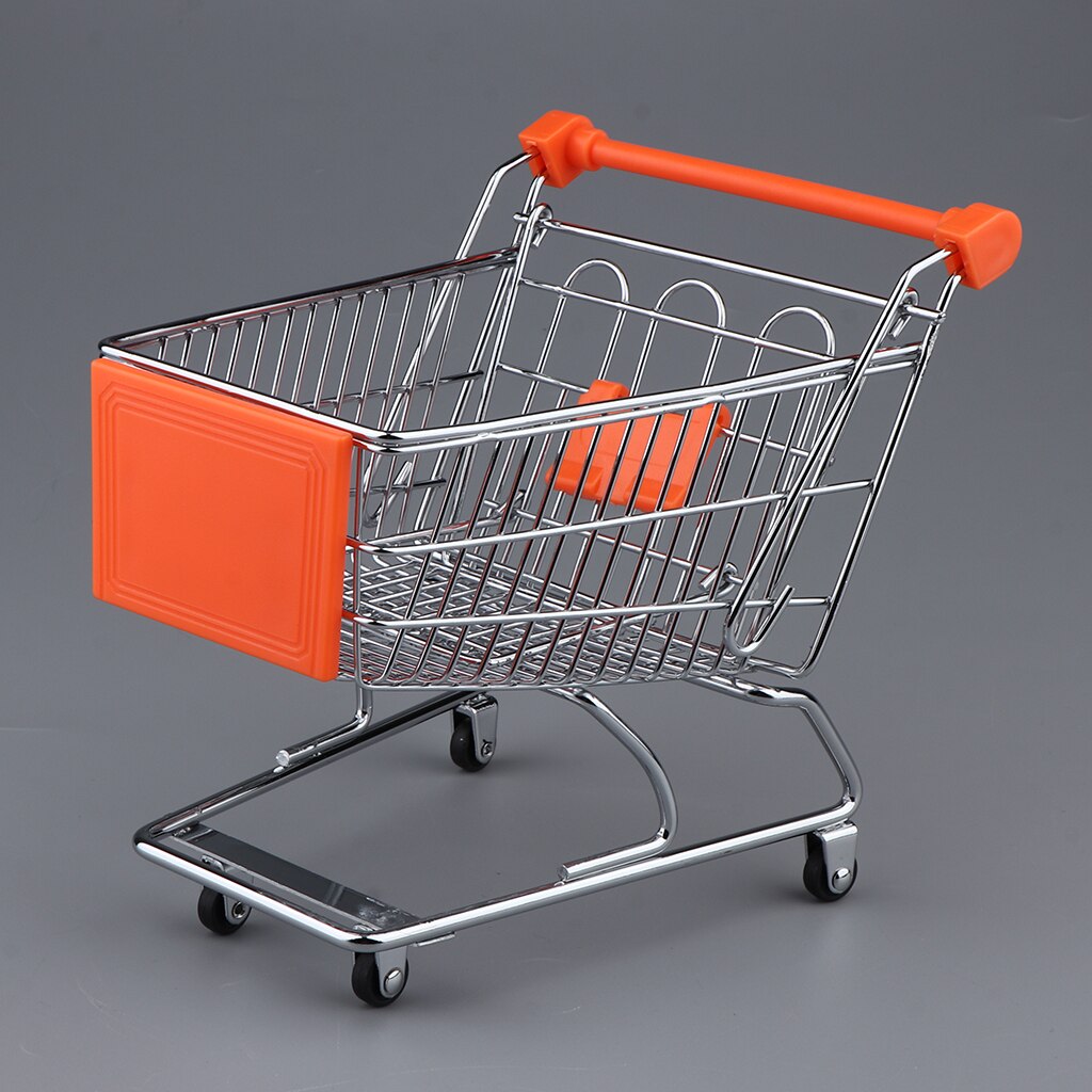 Mini supermarked håndkærre indkøbskurv mode skrivebordsdekoration, super sød vogn legetøjsholder skrivebord tilbehør: Orange