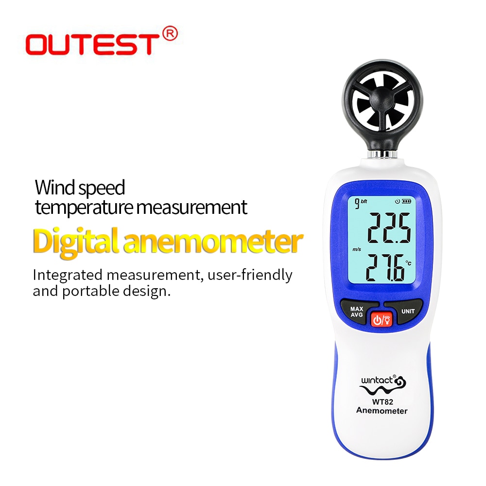 Digital Wind speed Meter Anemometer Air Flow instrument Gauge Temperature LCD Display Auto Tachometer WT82