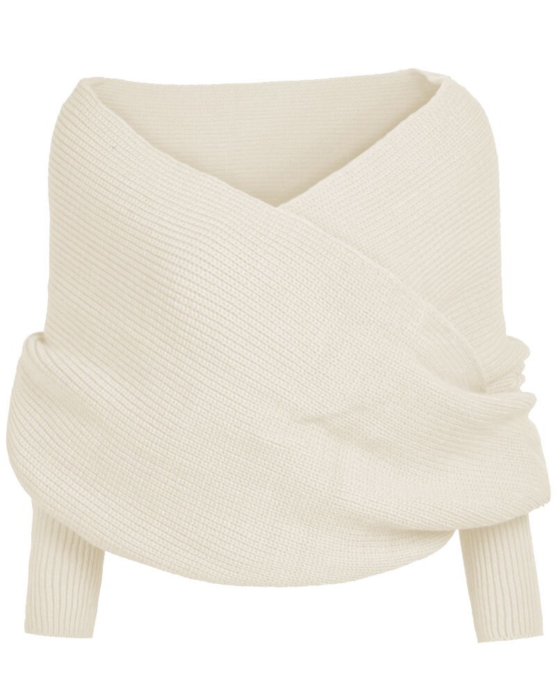 Kms Sexy Winter Warme Zachte Breiwol Lange Mouwen Wrap Shawl Effen Zwart Grijs Beige Rood Voor Vrouwen 200*42Cm