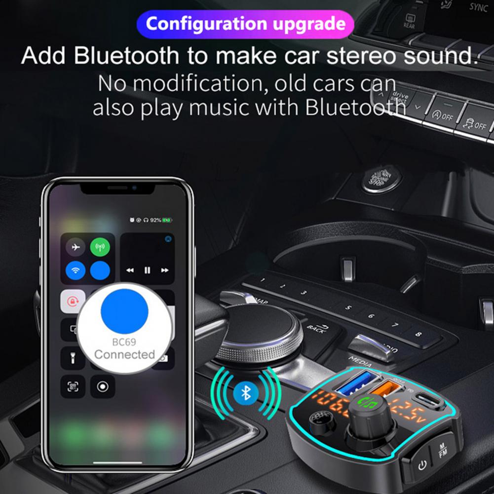 Multifunktions-kompakt-bluetooth-autoradio mit bc69 geräten,  mp3 displays 5.0 fm sendern und /qc3.0 schnelllade-ladegeräten für fahrzeuge