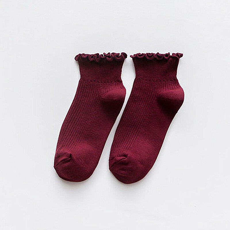 Bonne saine femmes chaussettes mignon couleur unie cheville haute décontracté respirant chaussettes: dark red