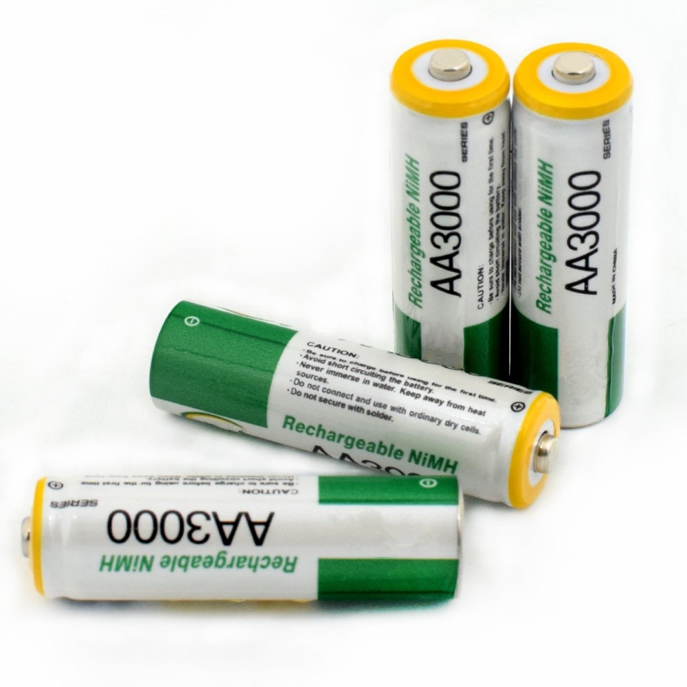 2 stuks/partij 1.2v aa oplaadbare batterijen met hoog vermogen en hoge dichtheid 3000 mah aa oplaadbare nikkel-metaalhydridebatterij
