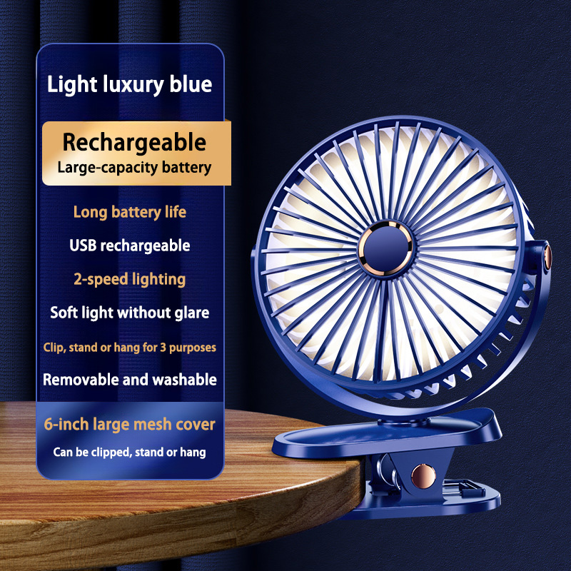 Xiaomi-ventilador con Clip de 8000mAh, circulador de aire portátil de escritorio recargable silencioso de 5 velocidades, ventilador inalámbrico con luz LED para acampar y hogar: Gris claro