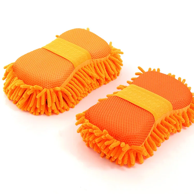 Esponjas de microfibra para lavado de coches y motocicletas, manopla de lavado de polvo de chenilla, guantes de limpieza para motocicleta, herramientas de esponja para lavado de coches y Motor, 2 uds.: Blanco