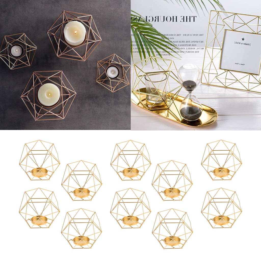 10pcs Geometric Polished Tealight Candle Holder Table Top Centerpiece Weddings Events Parties Dinner Table Decor - Gold