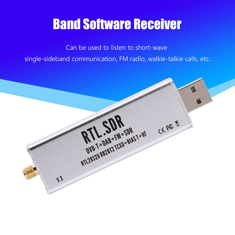RTL-SDR SDR Receiver RTL Blog V3 R820T2 RTL2832U 1PPM TCXO RTL 0.1MHz-1.7GHz Defined Radio Band With Multipurpose Dipole Antenna