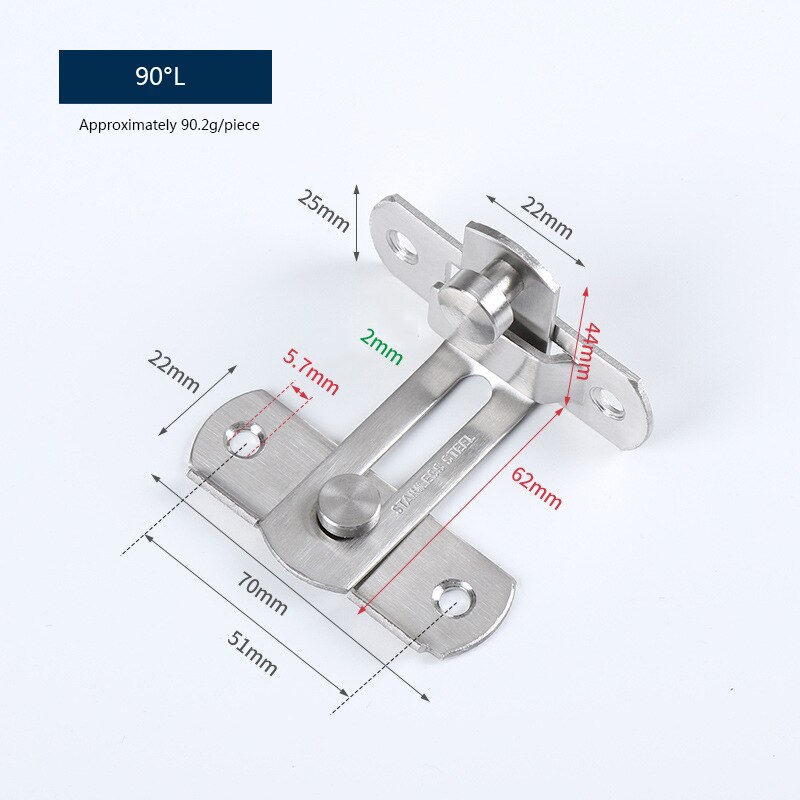 Stainless steel 90 degree door hasp door lock sliding door chain lock safety tool hardware for cabinet hotel