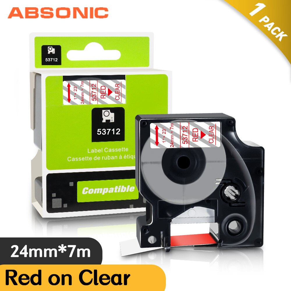 Absonic mieszane kolor 24mm drukarka do etykiet kompatybilny DYMO 53710 53713 53715 53716 53717 53718 53719 taśma z etykietami LabelWriter 450 Duo: Red on Clear