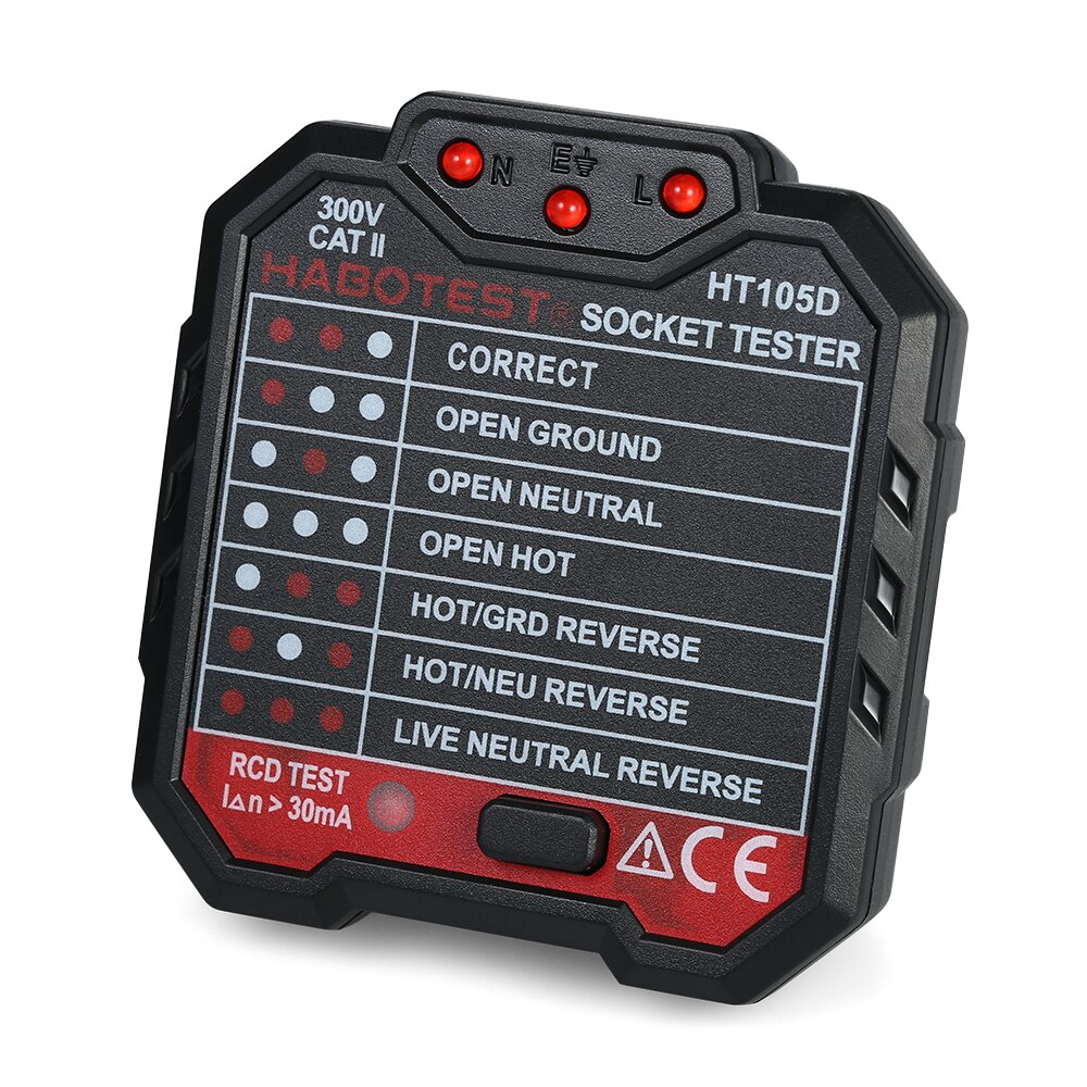 HABOTEST HT105D Advanced RCD Electric Socket Tester Circuit Line detector &amp; Wall Plug Breaker for Finder Electric Leakage Test