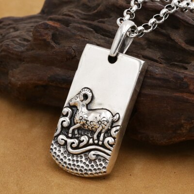 Handmade 100% 925 Sterling Silver the Chinese 12 Animal Pendant the Chinese Zodiac Pendant Good Luck Animal Amulet Pendant: Sheep