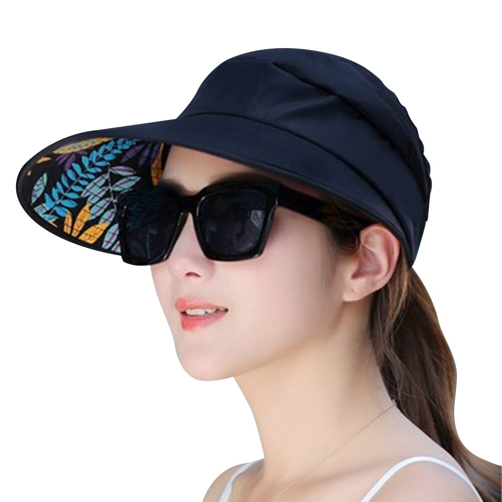 Sombrero plegable de verano para mujer, gorra con visera ancha, sombrero de protección solar UV para vacaciones de mujer, sombrero de visera para playa #05: black