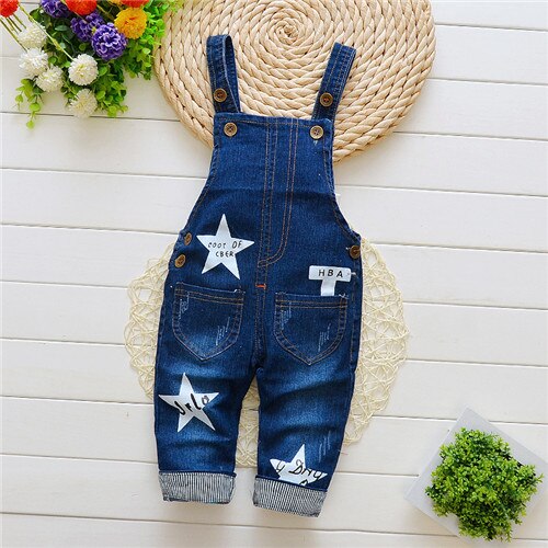 BibiCola spring bib solid color jeans brand pants boys trousers children jeans autumn baby kids denim suspenders girls clothing: 3T