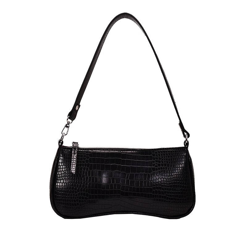 Vintage baguette tas met alligatormotief voor dames, pu leren schoudertas, okseltas, dameshandtas, meisjesportemonnee: Zwart