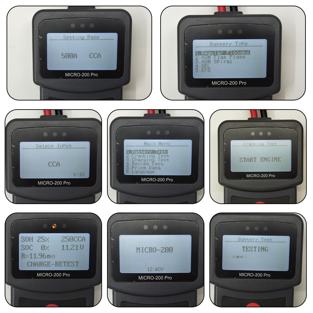 MICRO-200 PRO probador de batería de coche 12V 24V AGM EFB Gel sistema de batería analizador camión motocicleta automotriz herramienta de diagnóstico de coche