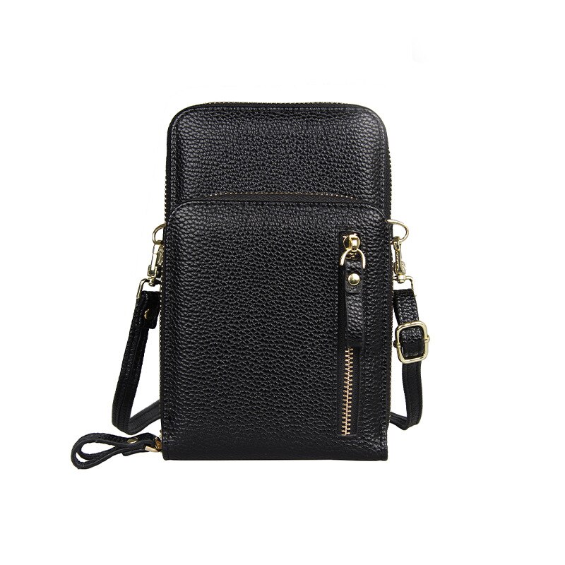 Doppia cerniera appesa borsa per cellulare sopra la spalla moda donna borse a tracolla Messenger in pelle PU di grande capacità: Black