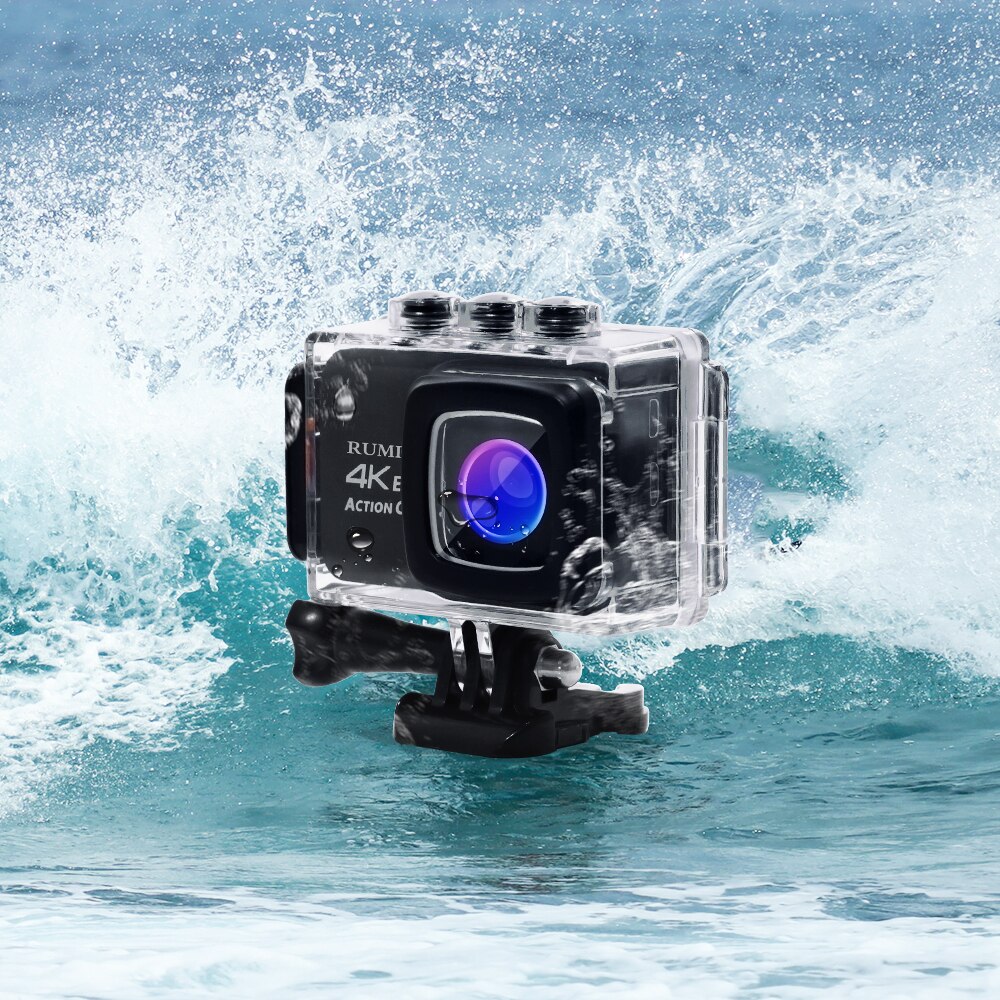 RUMIXI Sport 4K Action Camera met EIS Functie Waterdichte Onderwater 30M Video Record Cam met Afstandsbediening Externe mic