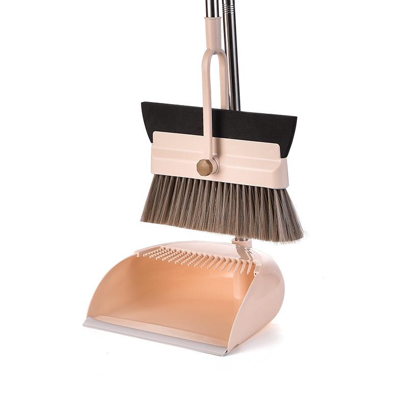 Multifunctional 2 In 1 Broom Dustpan Cleaning Set 180 Degree Rotating Broom Head Wiper Windproof Dustpan Soft Fur Brush Robot: Pink