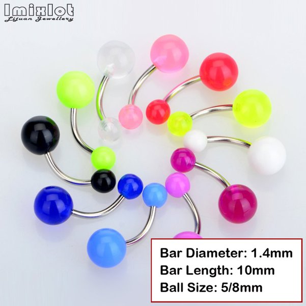 20 unids/lote de anillos coloridos de silicona para ombligo, Piercing para ombligo, bolas de 5/8mm, barra curva, Piercing para ombligo, joyería para el cuerpo: Color dorado
