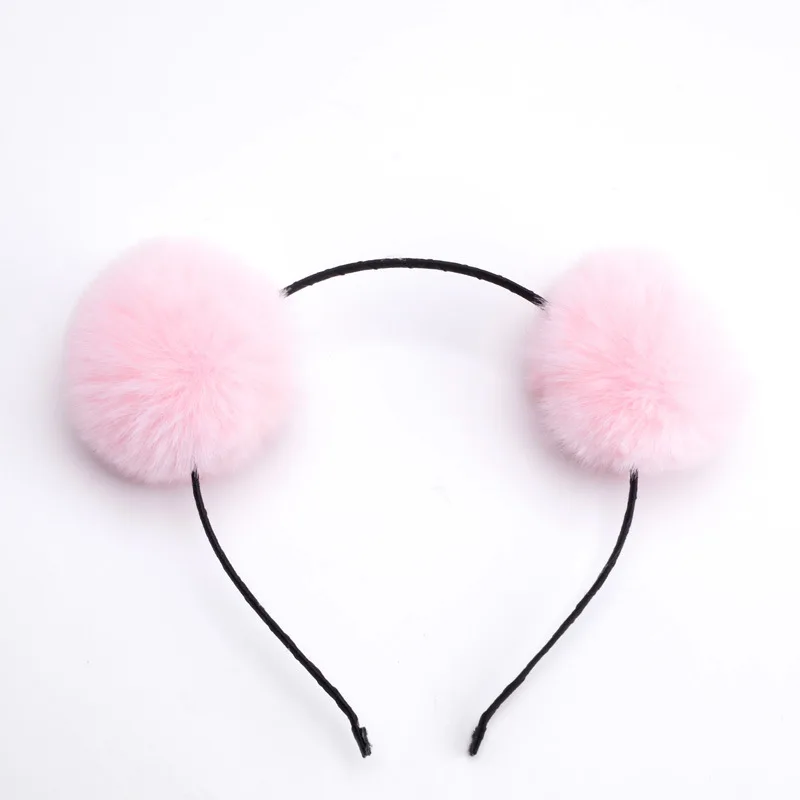 Schattige pomponbal oortjes pluizige balletjes leuke haarband haarband mooie haaraccessoires: Zwart