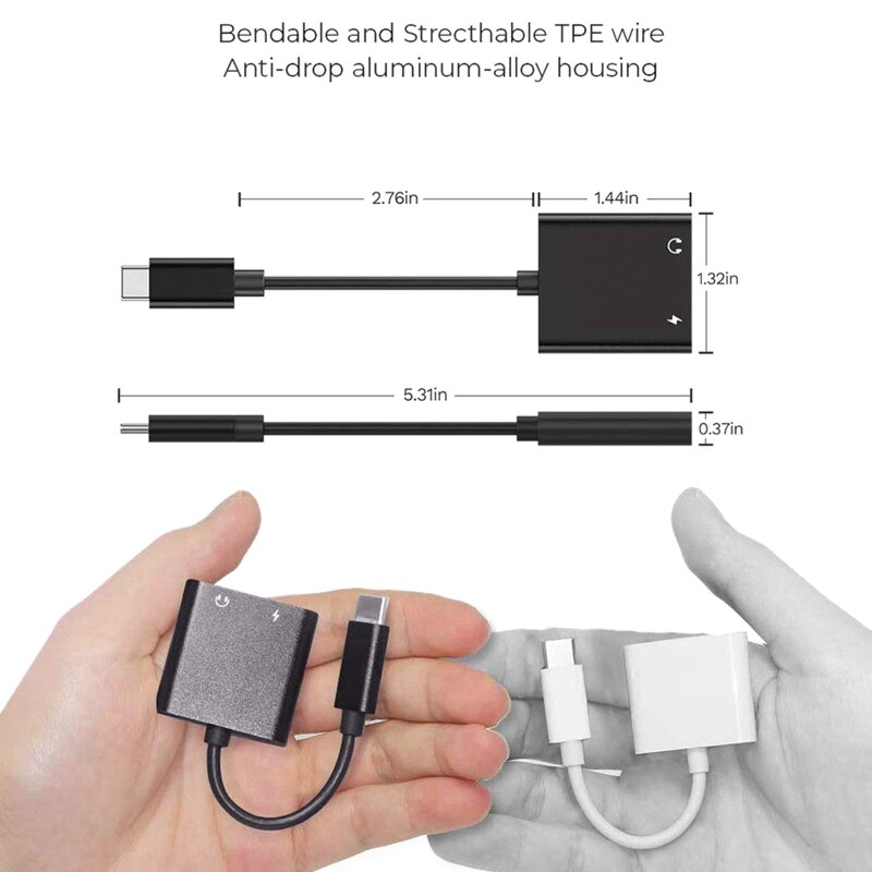 2 in 1 usb c  to 3.5mm kuulokesovitin, pd pikalataus, korkearesoluutioinen ääni, yhteensopiva google pixel 4/4 xl/3/3 xl/2/2 xl, for ga:n kanssa