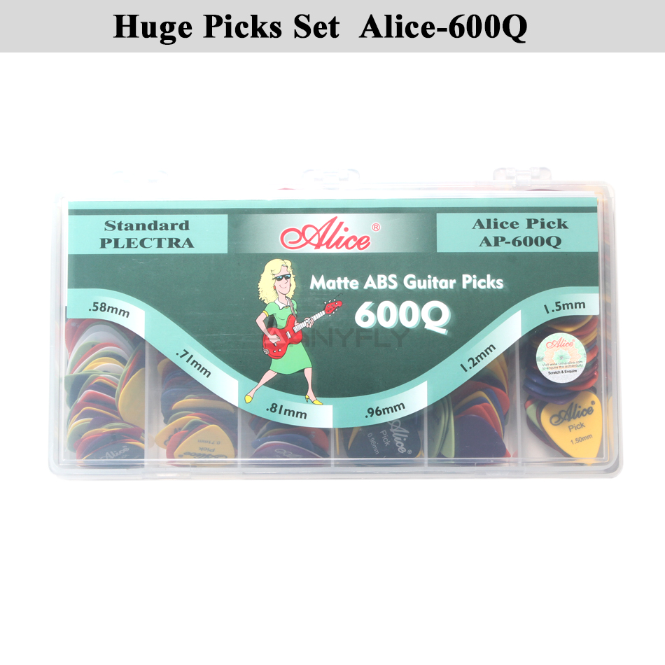 Palheta de guitarra elétrica alice para violão, 600 peças abs antiderrapante palheta de cores variadas e espessura atacado