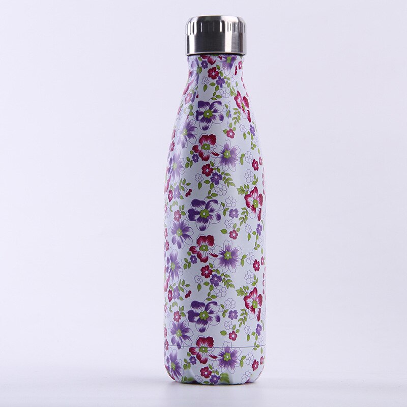Custom logo kukka vesipullo 500ml ruusu ruostumaton teräs eristetty kylmä kuppi olutta kahvi juomapullo termospullo