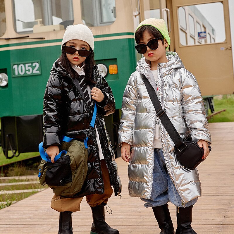 2022 Winter Heldere Donsjack Zachte Mode Peuter Jongen Meisjes Down Jas Middellange En Lange Jongens En Meisjes Bovenkleding voor 5-12y