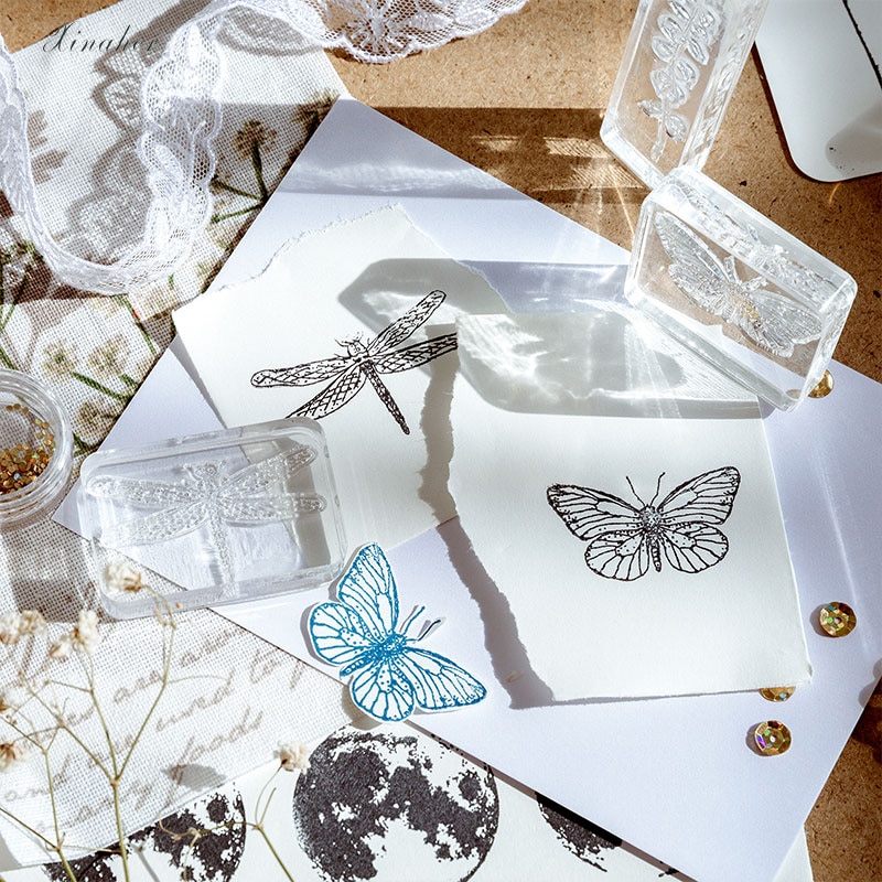 XINAHER Vintage plant moon butterfly stamp DIY acrylic rubber stamps for stationery scrapbooking transparent stamps