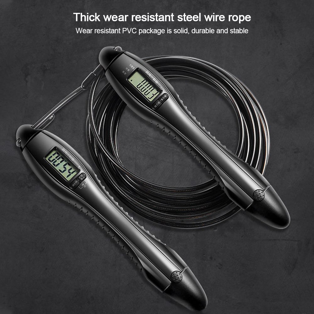 4 Modes 360 Degrees Rotation Induction Double Screen HD Display Home Gym Digital Counting Jump Rope Anti Winding ABS: Black A