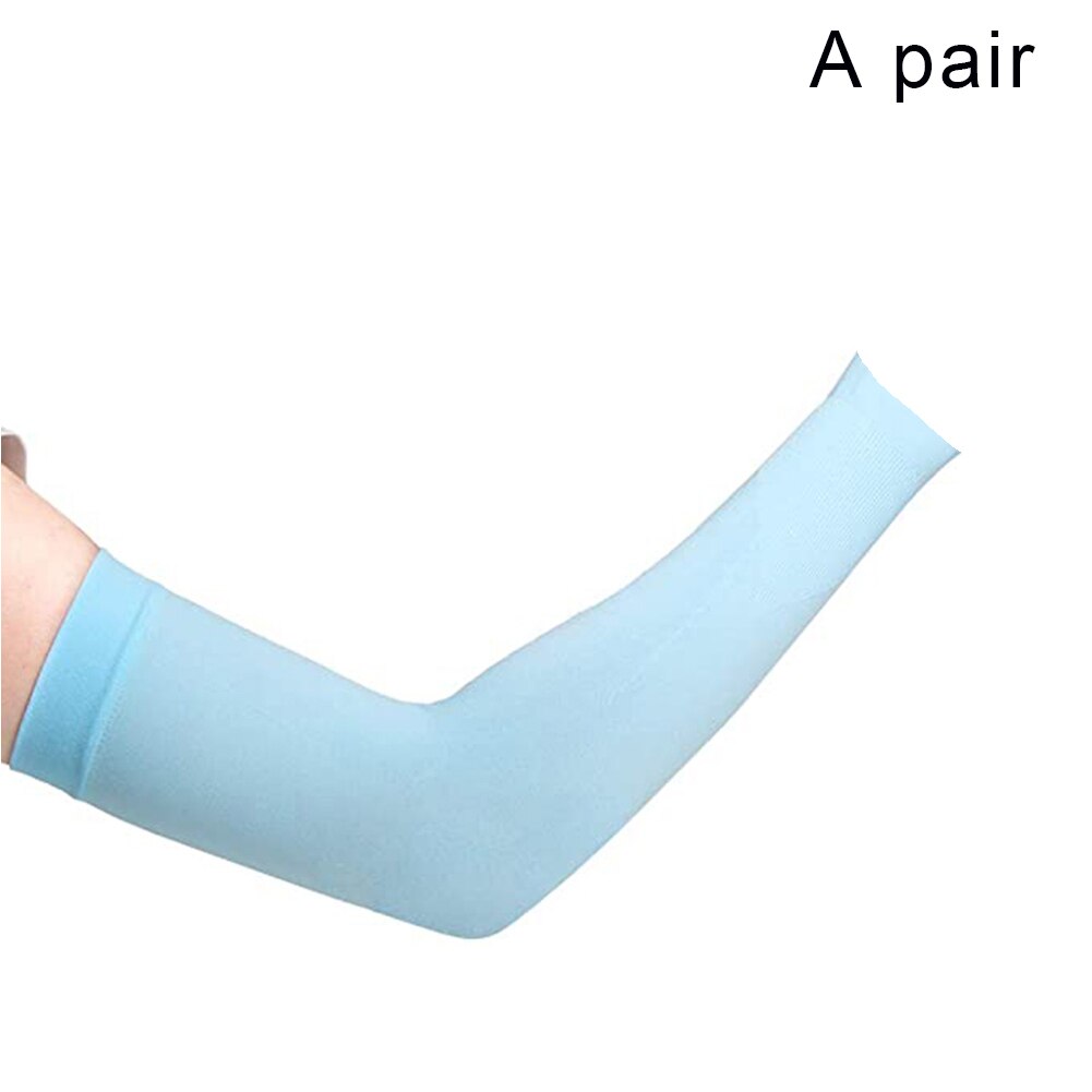 2 Stuks Zomer Arm Mouwen Vrouwen Mannen Arm Compressie Mouw Armwarmer Uv Zon Bescherming Katoen Lange Vingerloze Handschoenen Arm Mouwen: Blue2