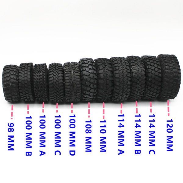 Gummidæk 1.9 " dæk 1.9 tommer dæk med svamp 98/100/108/110/114/120mm til rc crawler bilmodeller aksial scx 10 90046 d90 trx -4