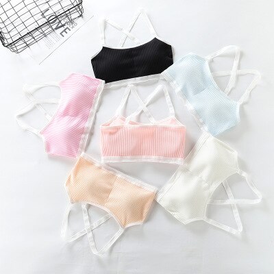 5 stk børn brystpleje ensfarvet pige bh teenage unge undertøj børn piger crop aftagelig vest pubertet tube top: Multi