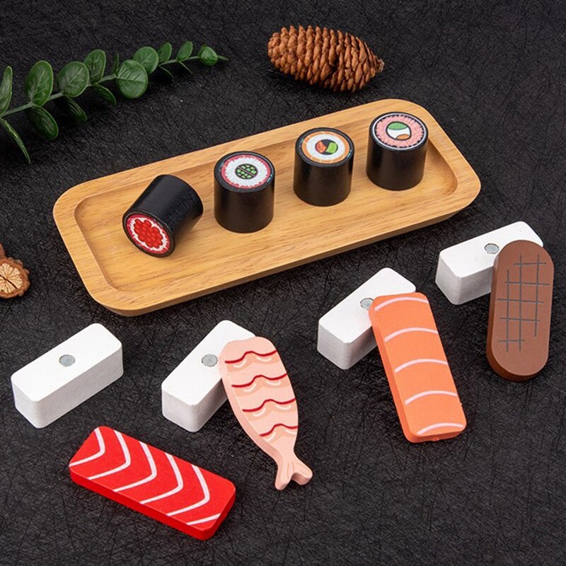Kids Kitchen Miniature Food Simulation Sushi 3D DIY with Wooden Pretend Play Makeup Playset Girls Simulation