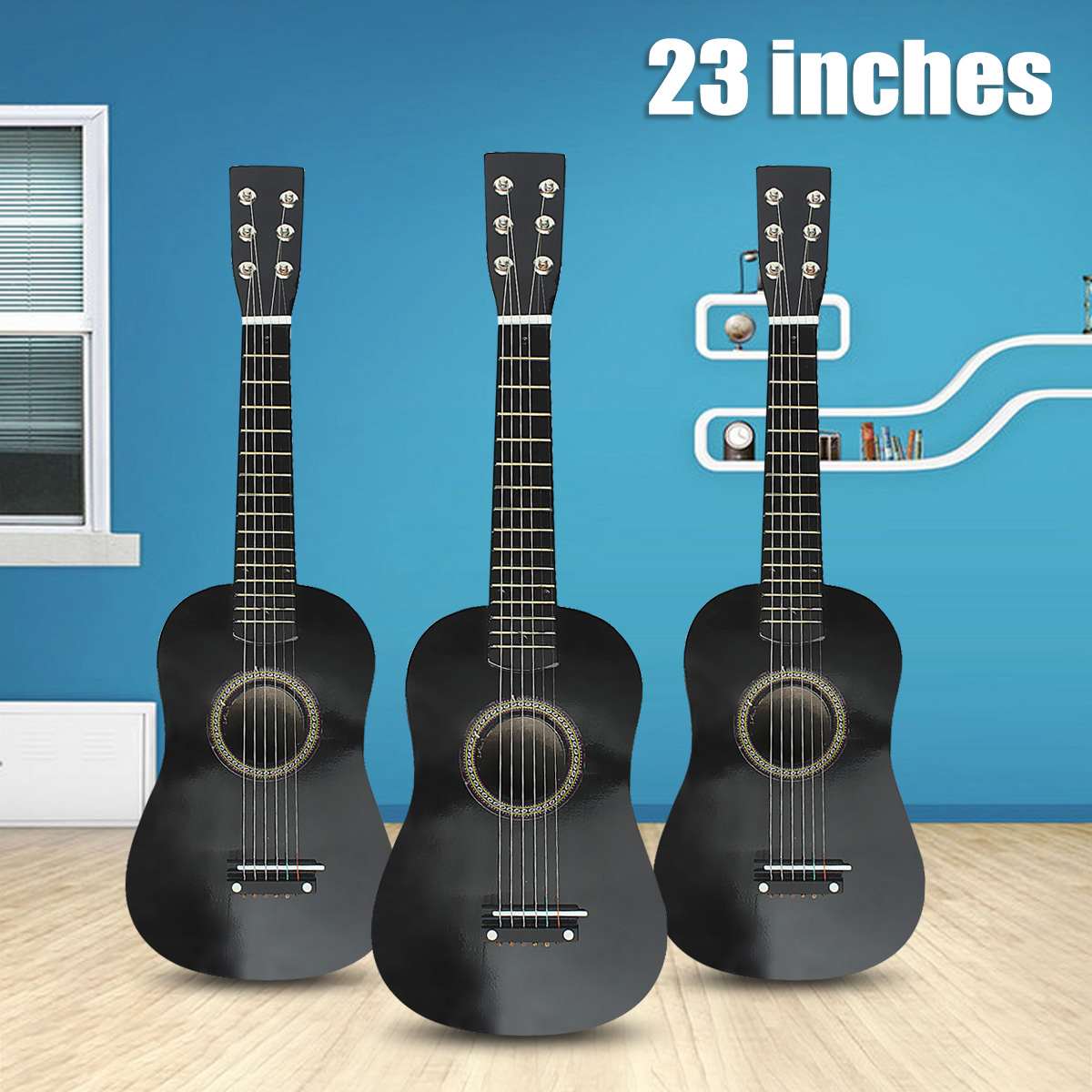 23 tommer sort 6 strenge folk akustisk guitar begynder træ akustisk guitar musikinstrument med pick wire til børn børn