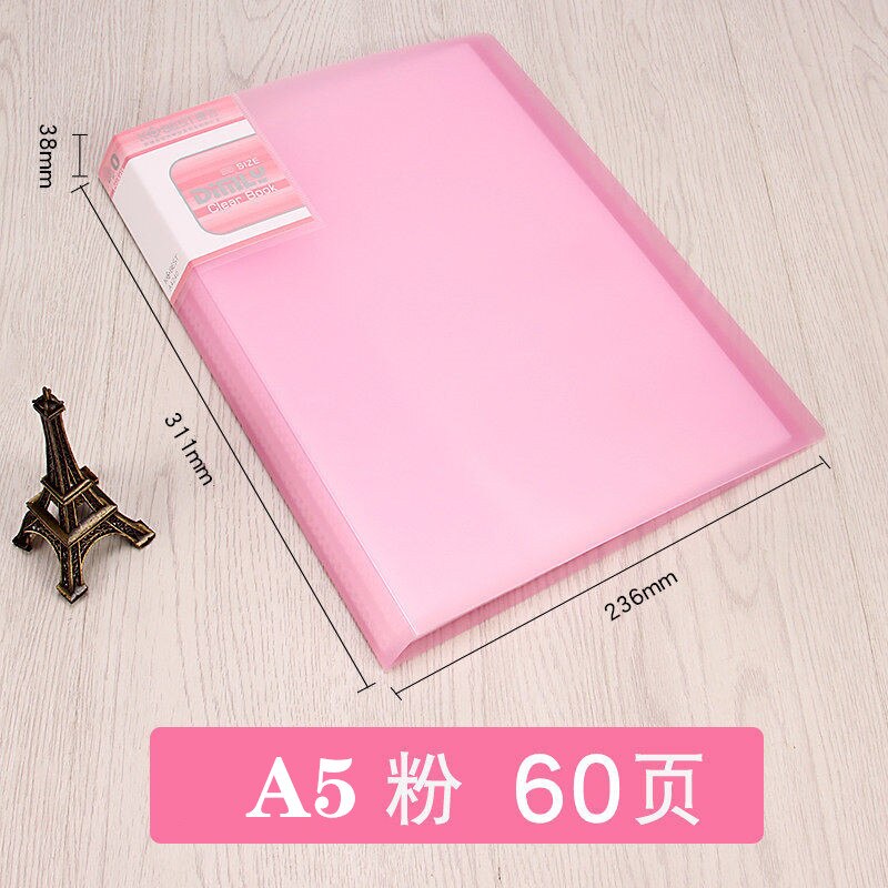 A5 Display Book 40/60 Pages Transparent Insert Folder Document Storage Bag for Bank Campus File Office Workplace Family: 60 pages pink