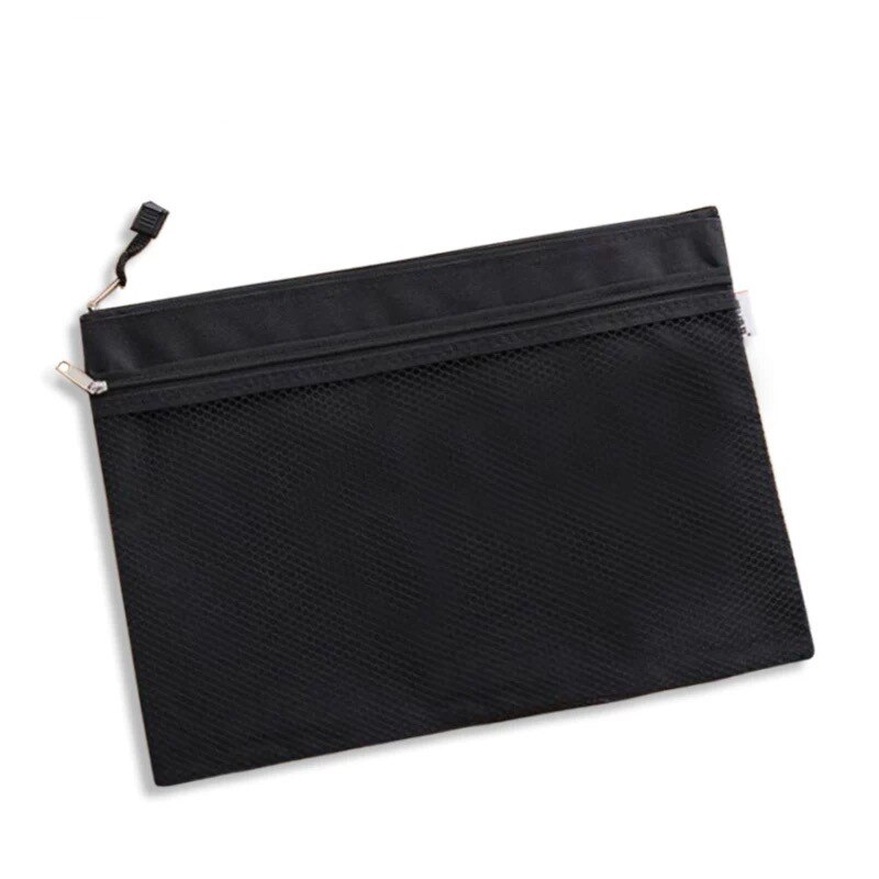 Bolsa de lona con cremallera A4, organizador de papel para documentos, bolsa protectora de almacenamiento, papelería, 2 capas, resistente al agua, novedad, 1 ud.: black