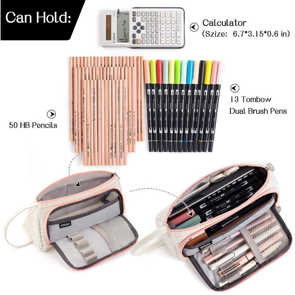 Angoo Special Grid Pen Pencil Case, Multi Slot Plaid Storage Bag, Big Organizer for Students Art Tool Kits
