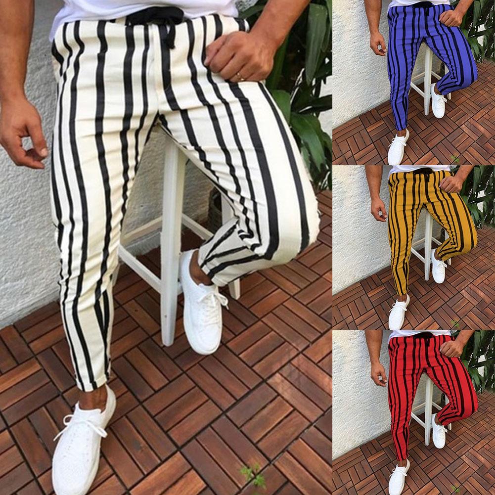 Pantalon Chic homme rayures verticales imprimé cordon pantalon crayon moulant pantalon de sport