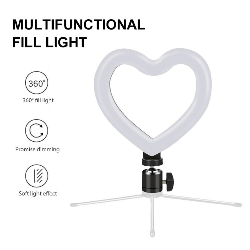 Niedliche dreifarbige füllleuchte, 6 cm große, herzförmige, dimmbare led-lampe (kalt/warm), 5v/8w zubehörteile für make-up, fotografie, video und live-übertragung: Default Title