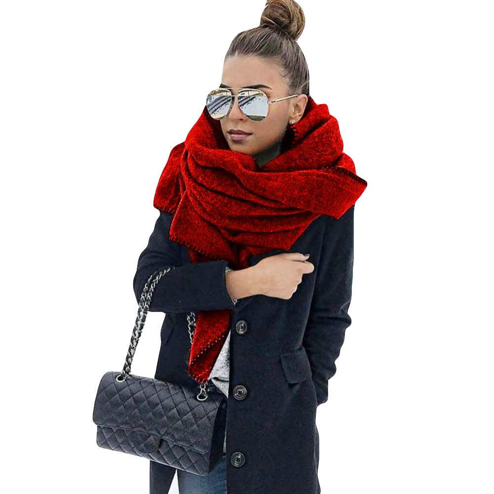 Bufanda de 200cm para otoño e invierno, bufanda de lana de Color liso para mujer, chal cálido, envoltura para el cuello al aire libre a prueba de viento, accesorio suave para bufandas: Rojo