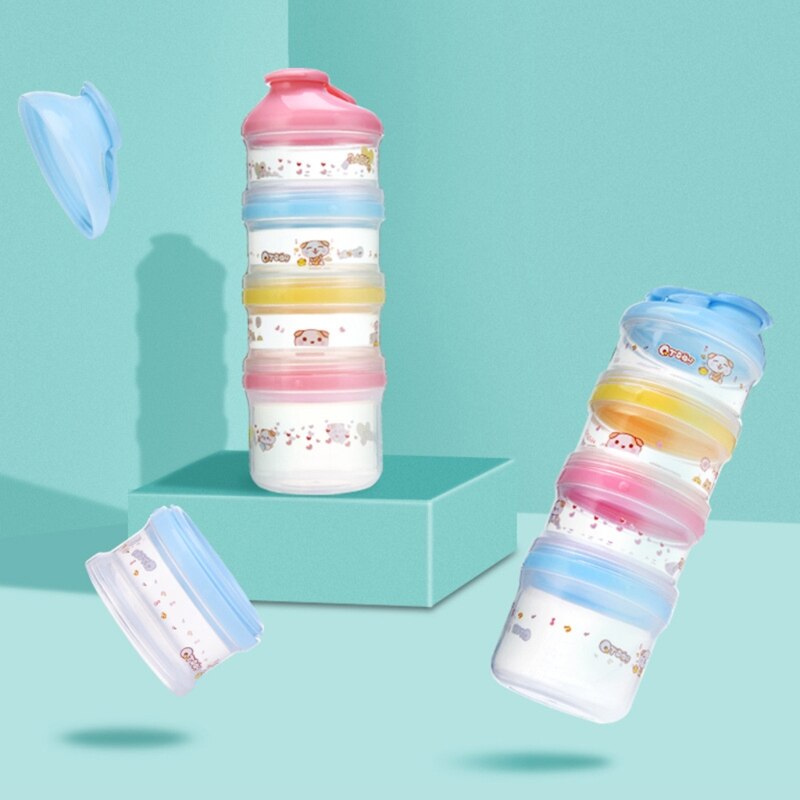 Conteneur de lait en poudre | Formule Portable, stockage des aliments dessin animé 4 couches de maquillage