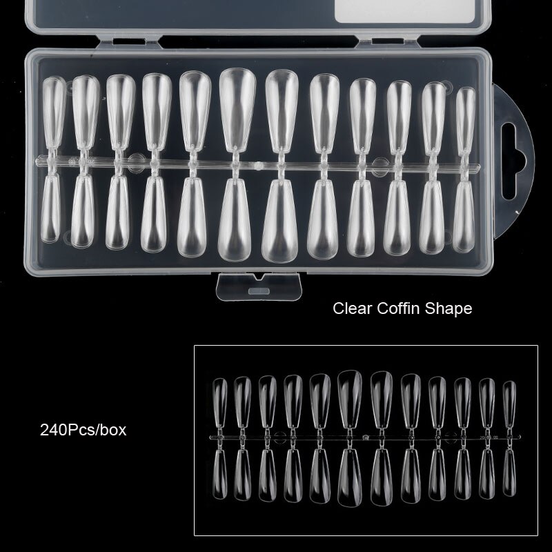 240 szt. nietrzeźwy na paznokcie trumienki 12 rozmiarów akrylowe nietrzeźwy na całej powierzchni-nietrzeźwy-240 szt. nietrzeźwy sztuczne paznokcie na całej powierzchni 12 rozmiarów, Gh-U545: Longer Coffin