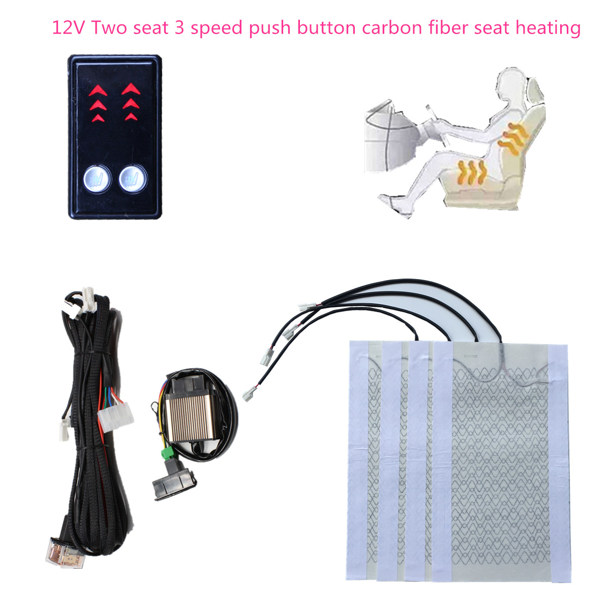 Elektrische Kachels auto 12v universal carbon fiber pad kit + verlichte schakelaar voor DIY 2 zetel verwarmd warm automobiles Seat