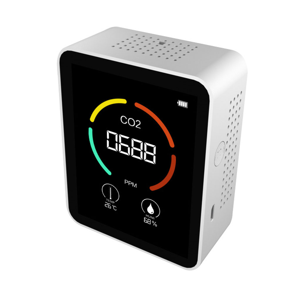 Portable Air Monitor Temperature Humidity tester CO2 Detector Classrooms Restaurants CO2 monitor Infrared Air Detector: White